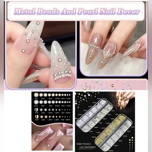 🍎NIP Half Round Nail Pearls Gold Silver Metal Beads Home Salon Mani Caviar Gems